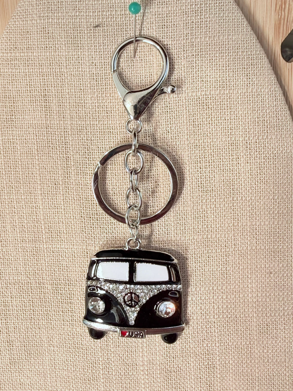 VW Bus Metal and Bling Keychain / Bag Charm