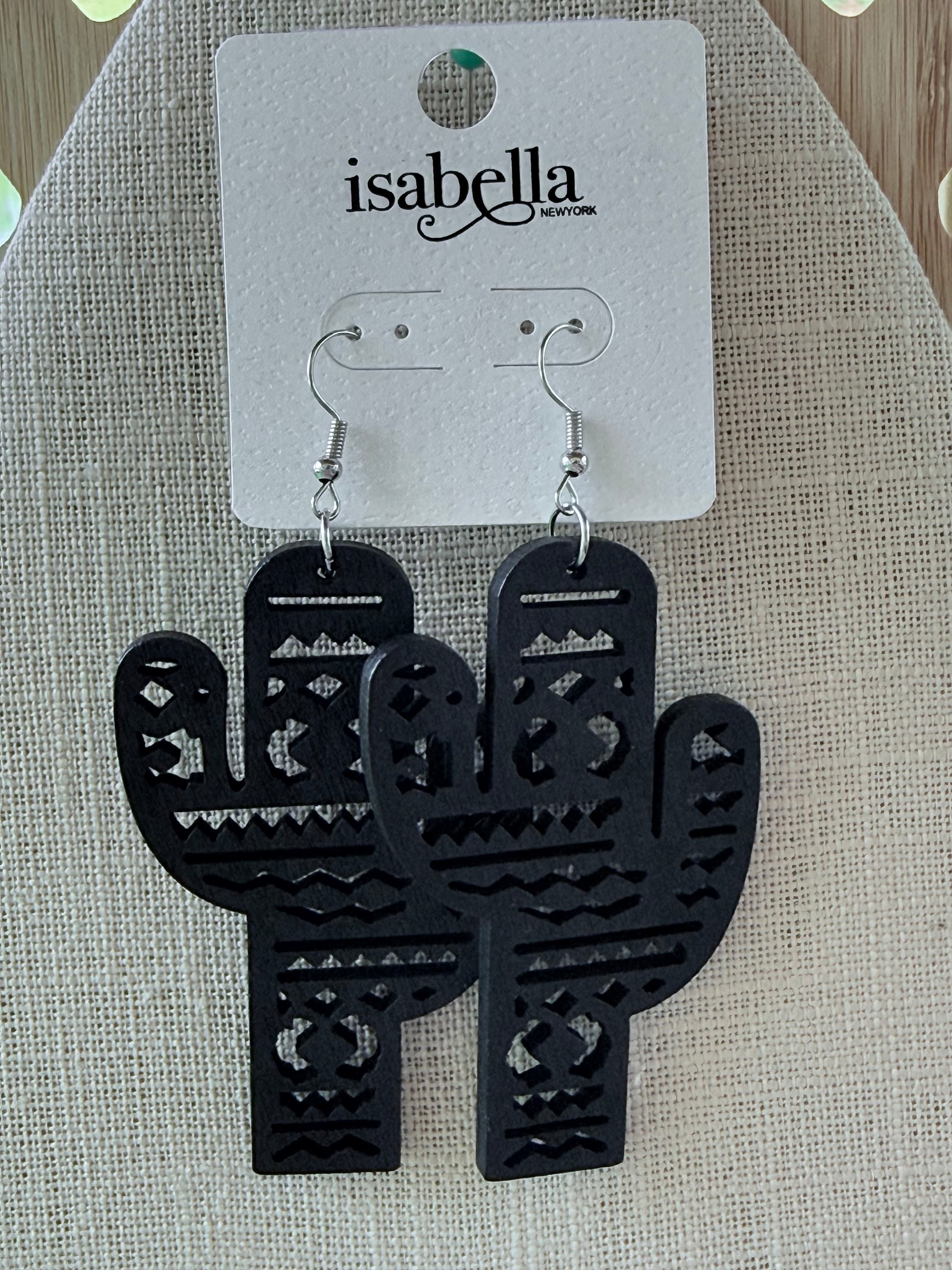 Lightweight Wood Cactus Earrings