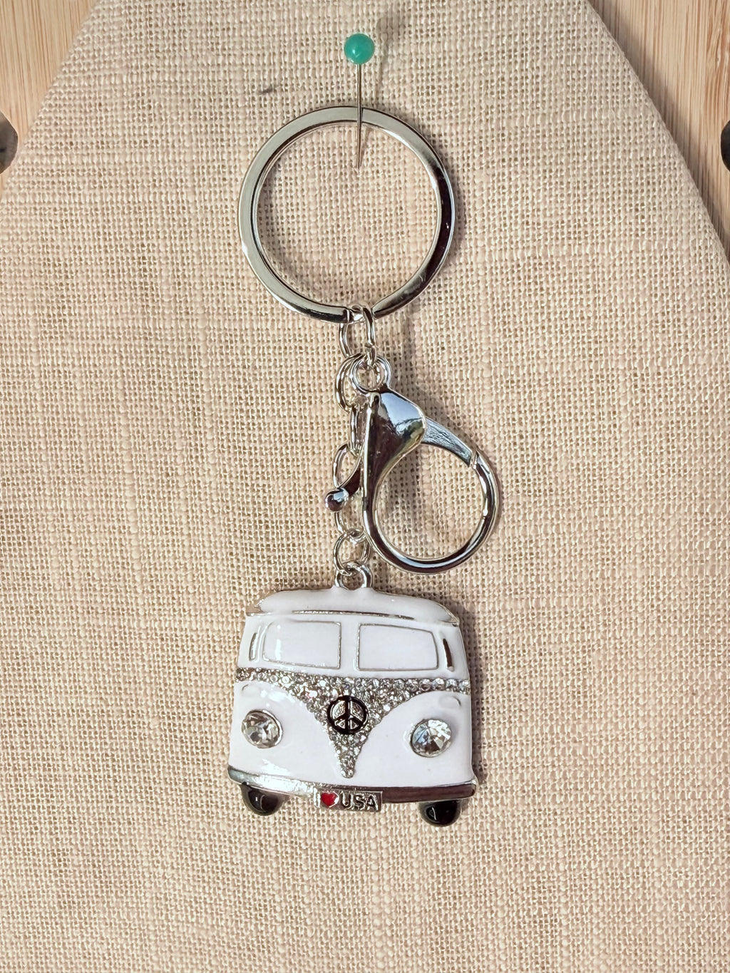 VW Bus Metal and Bling Keychain / Bag Charm