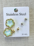 Crystal Earring Set - Stainless Steel - Various Colors