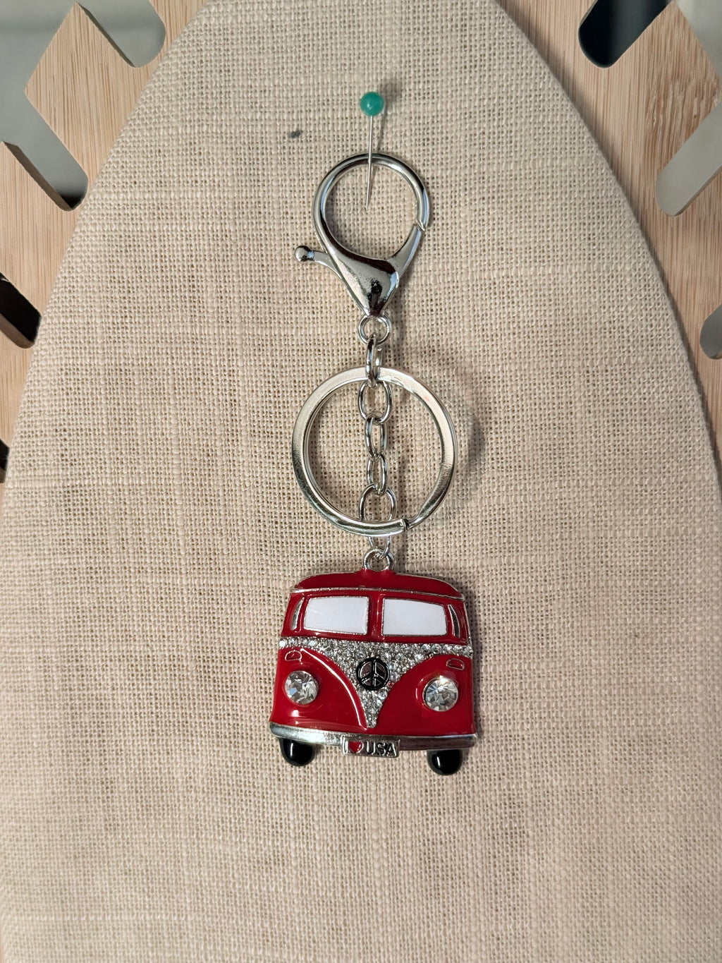 VW Bus Metal and Bling Keychain / Bag Charm