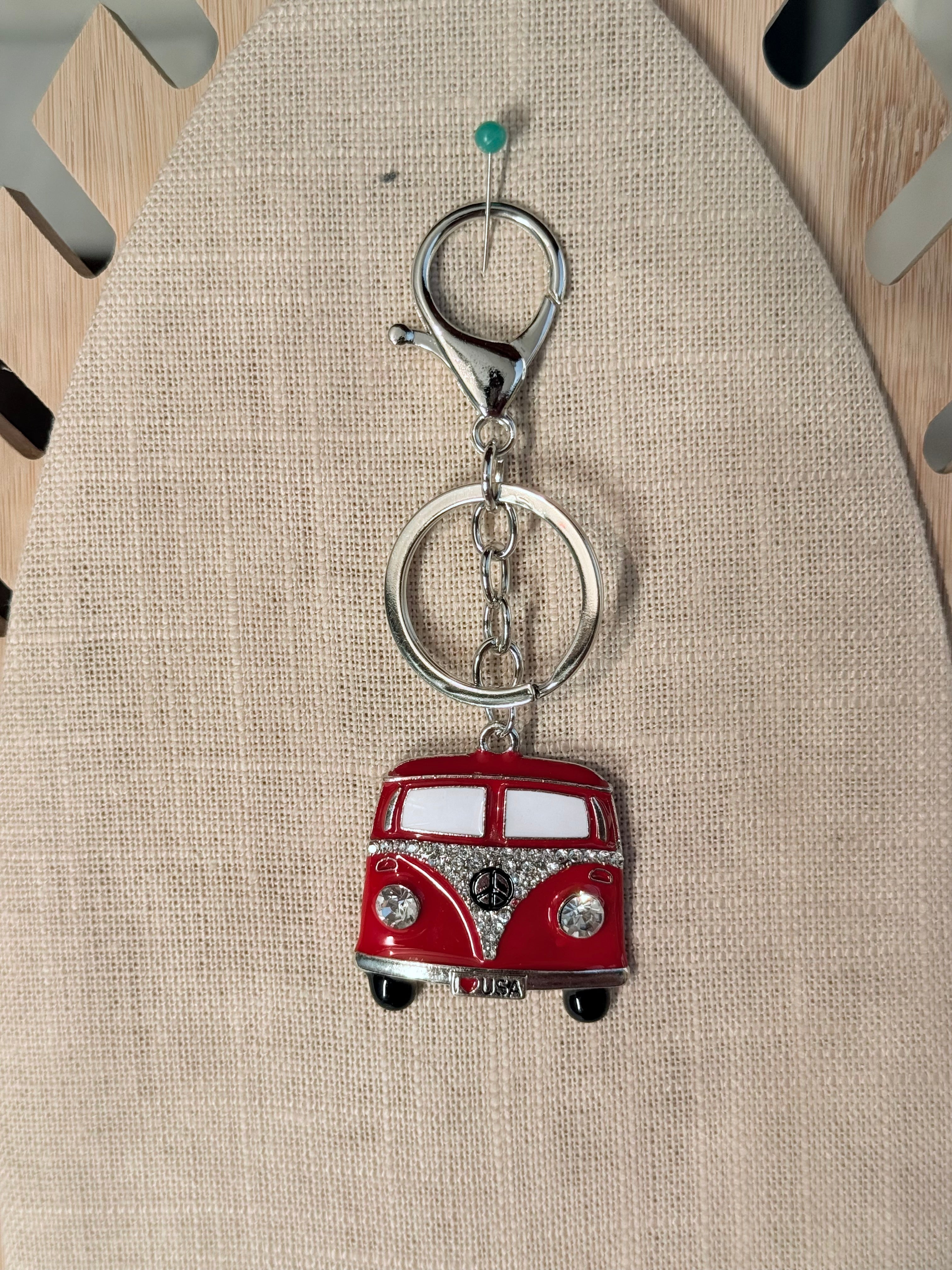VW Bus Metal and Bling Keychain / Bag Charm