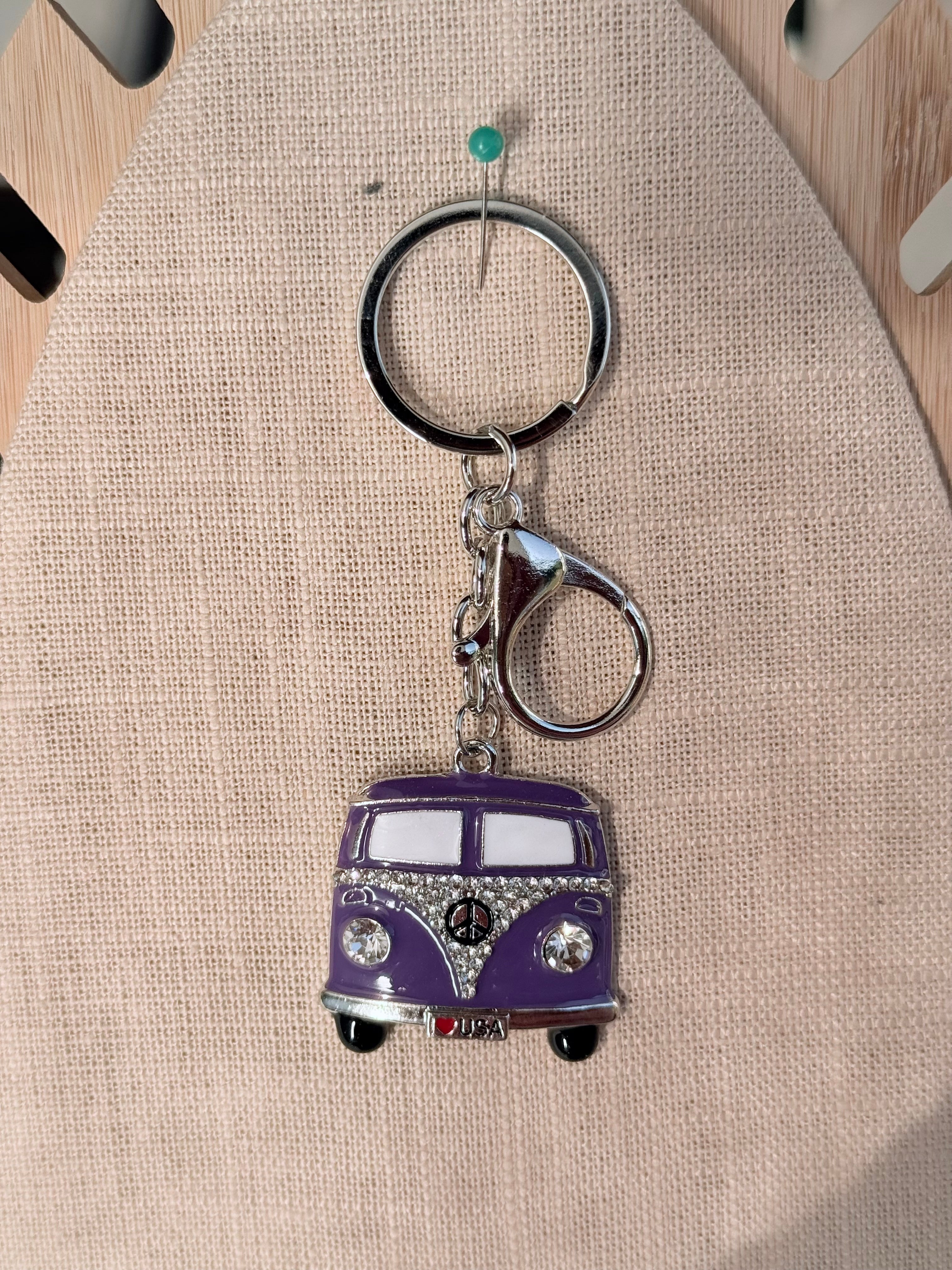 VW Bus Metal and Bling Keychain / Bag Charm