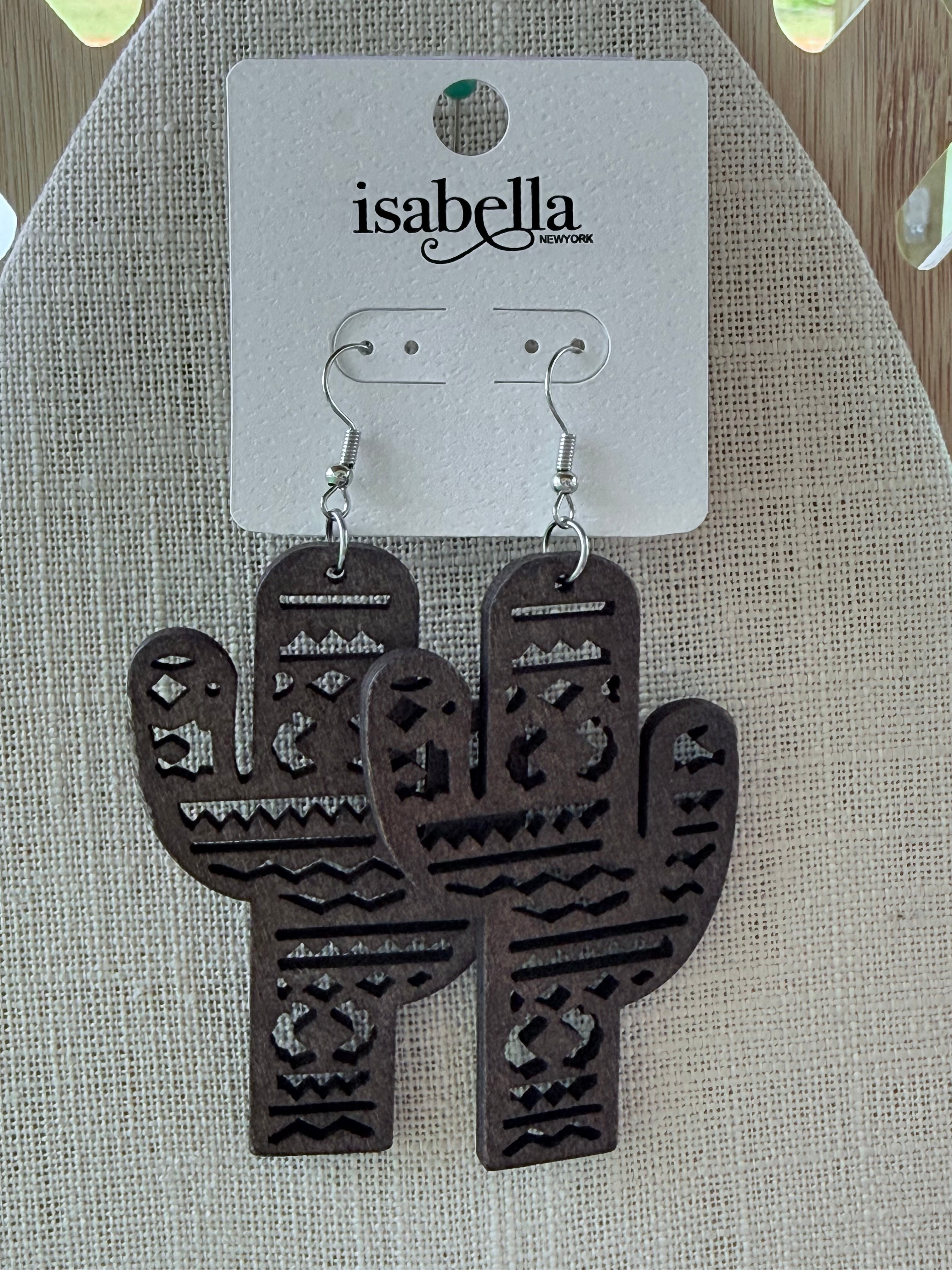 Lightweight Wood Cactus Earrings