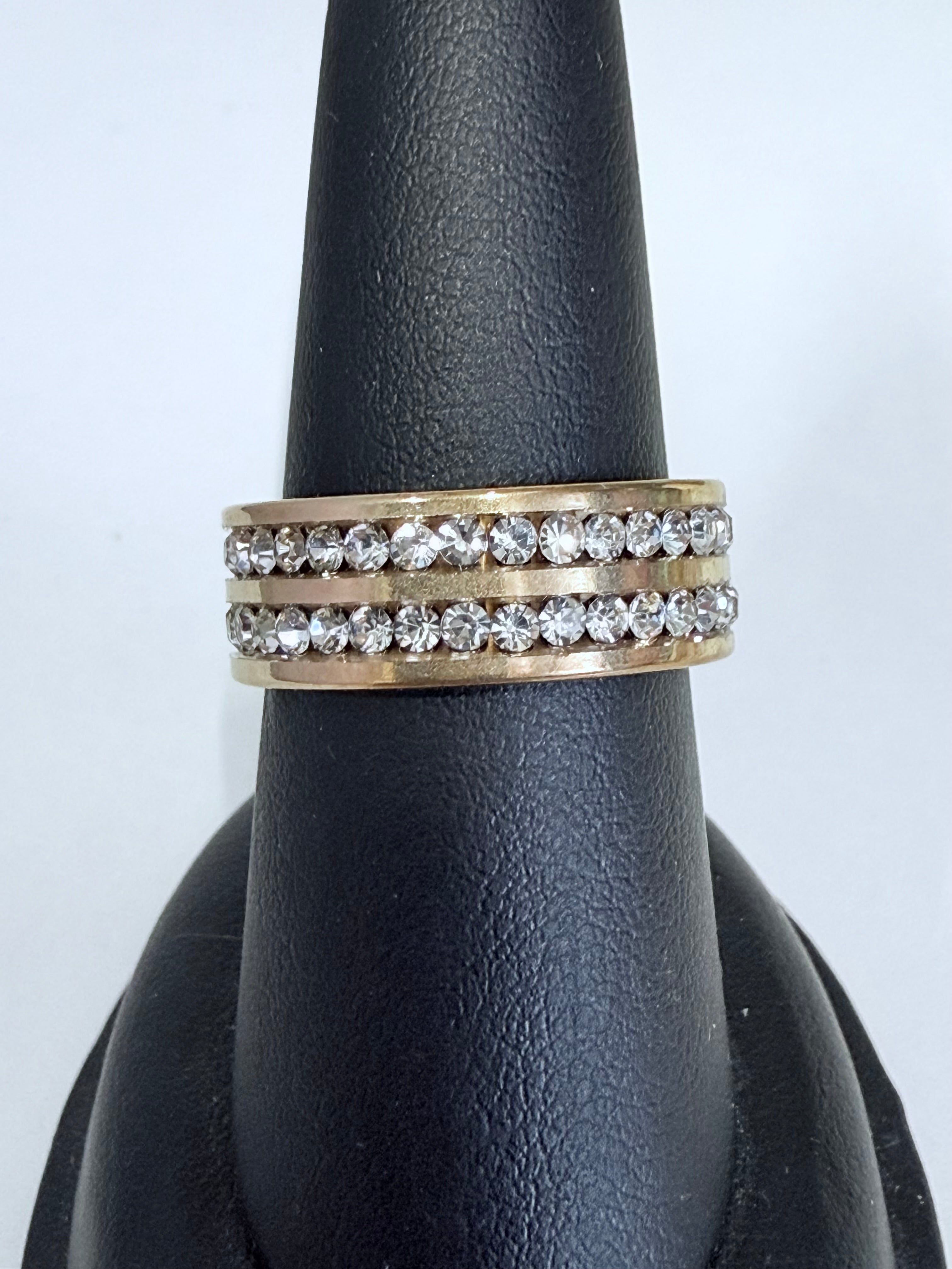 Double Rhinestone Strand Ring - Stainless Steel