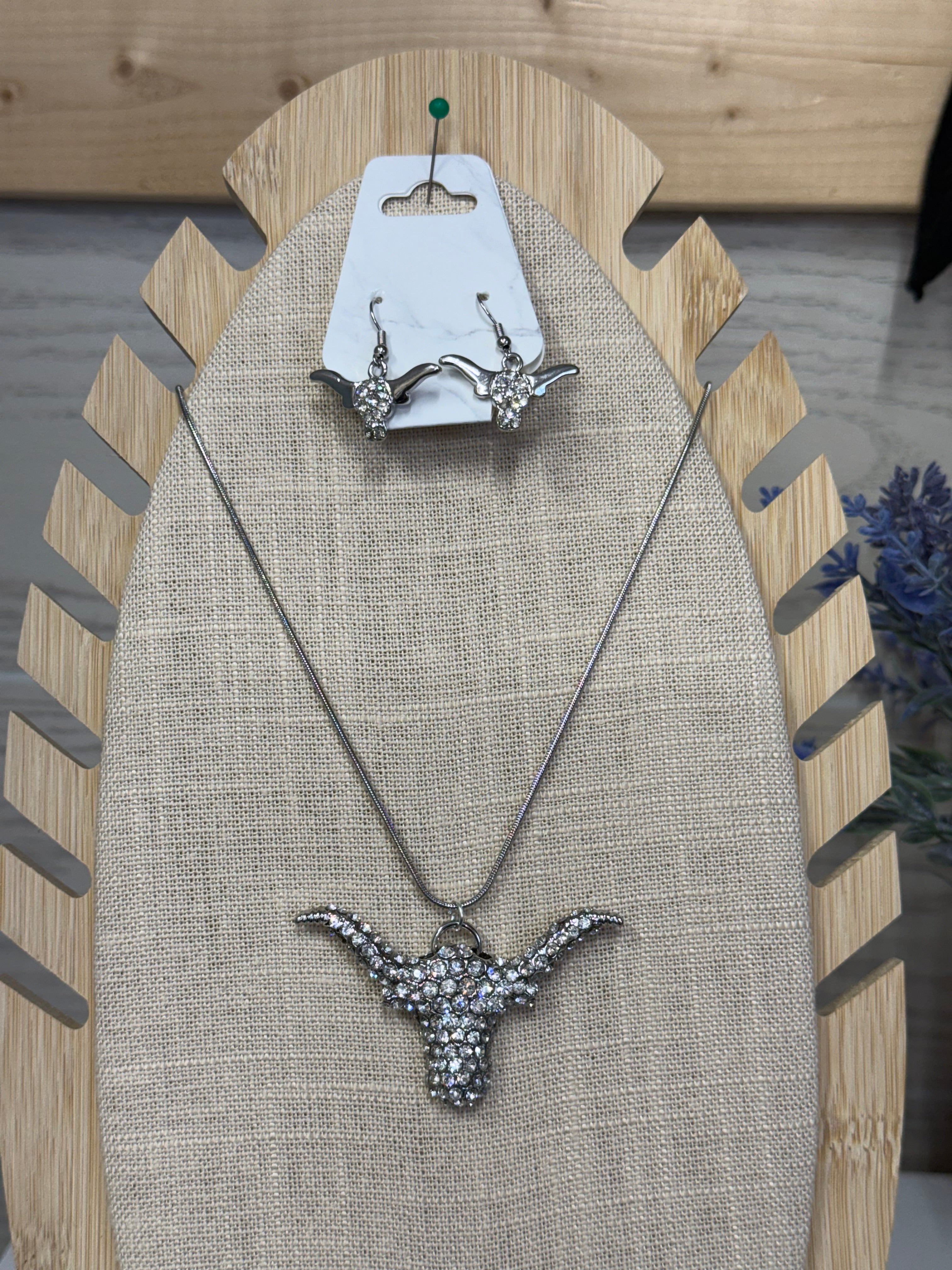 Bling Longhorn Necklace & Earring Set