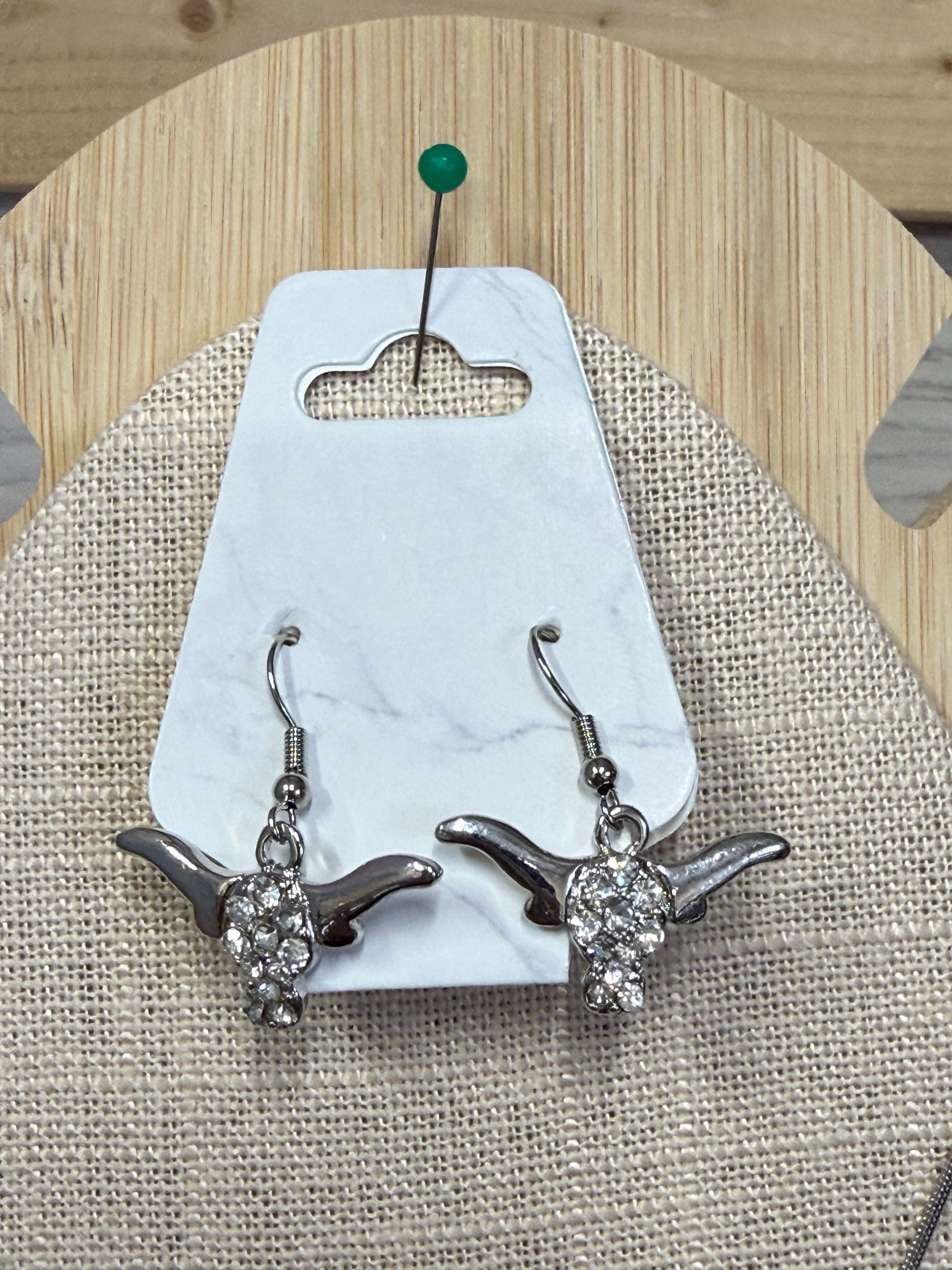 Bling Longhorn Necklace & Earring Set