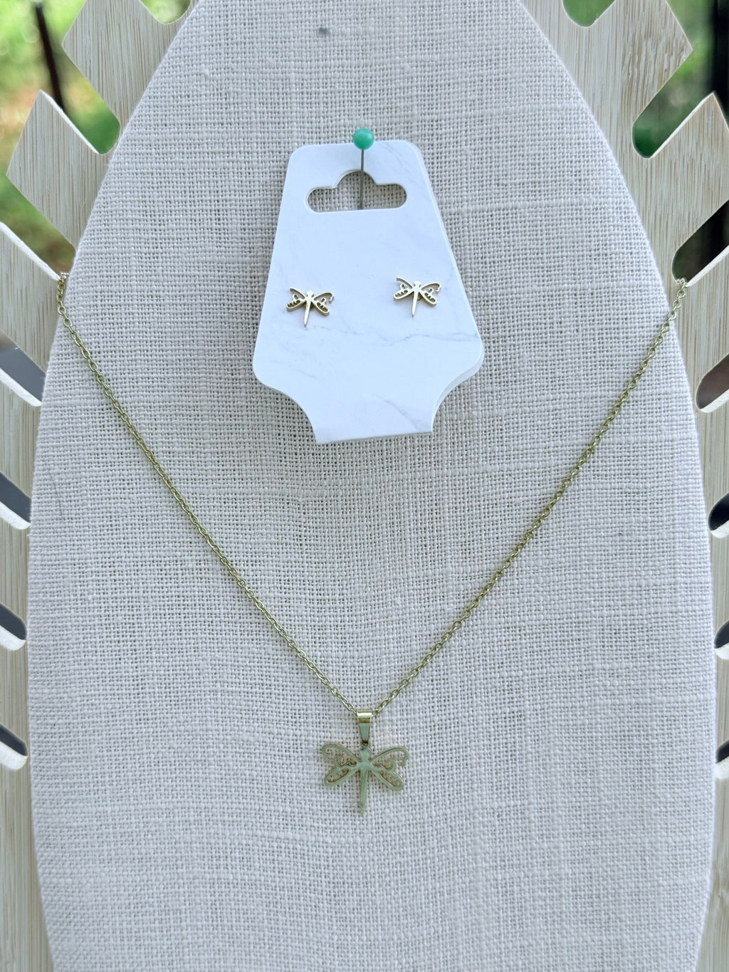 Stainless Steel Dragonfly Necklace and Earring Set