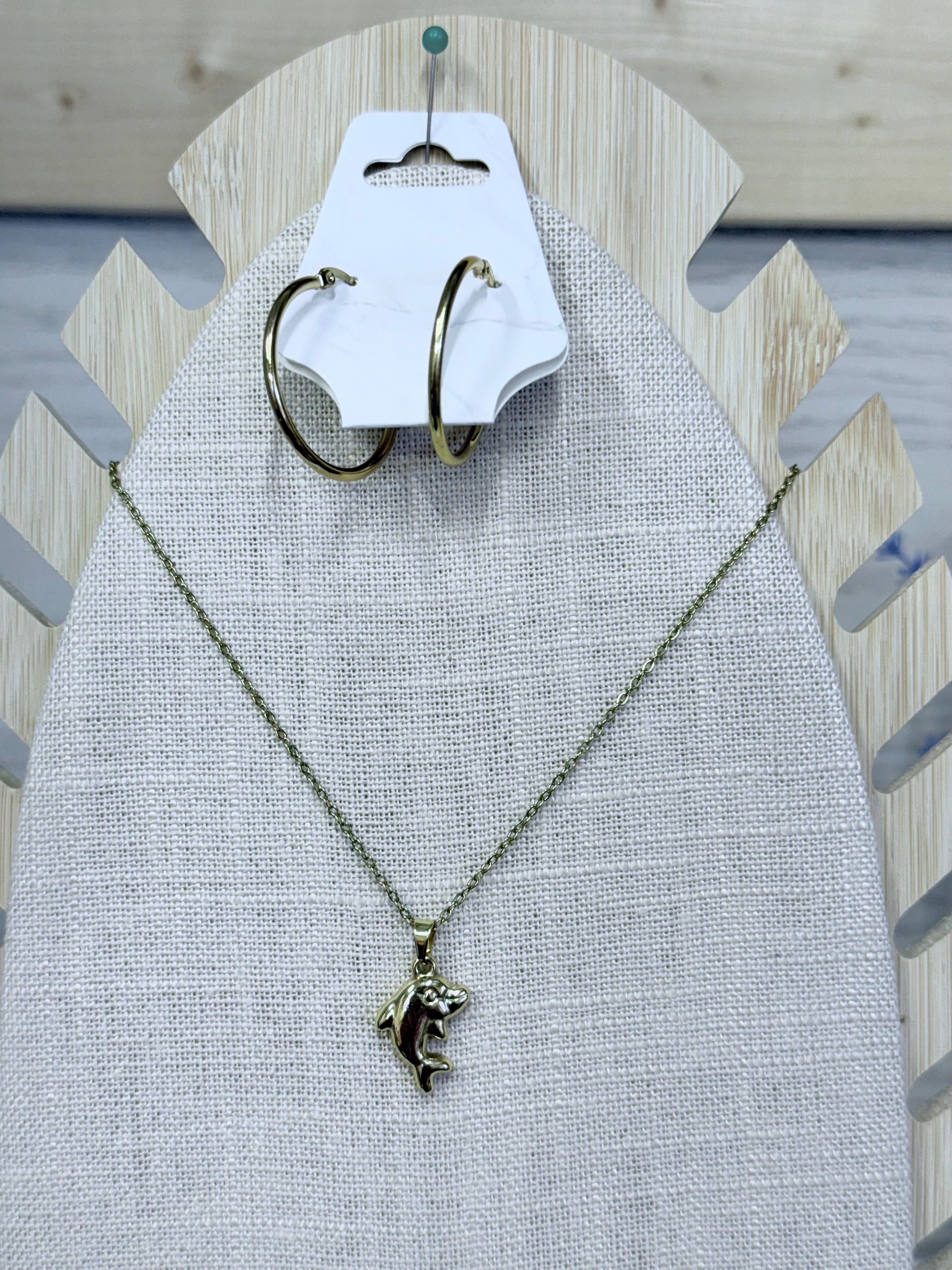 Dolphin Necklace and Earring Set - Stainless Steel