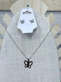 Butterfly Necklace and Earrings Set - Stainless Steel