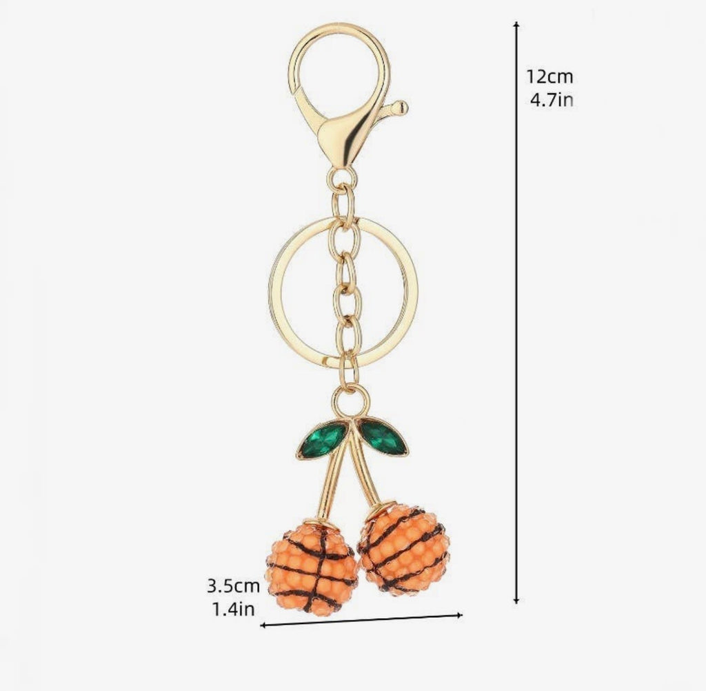 Diamond-Encrusted Cherry Style Ball Sports Keychain