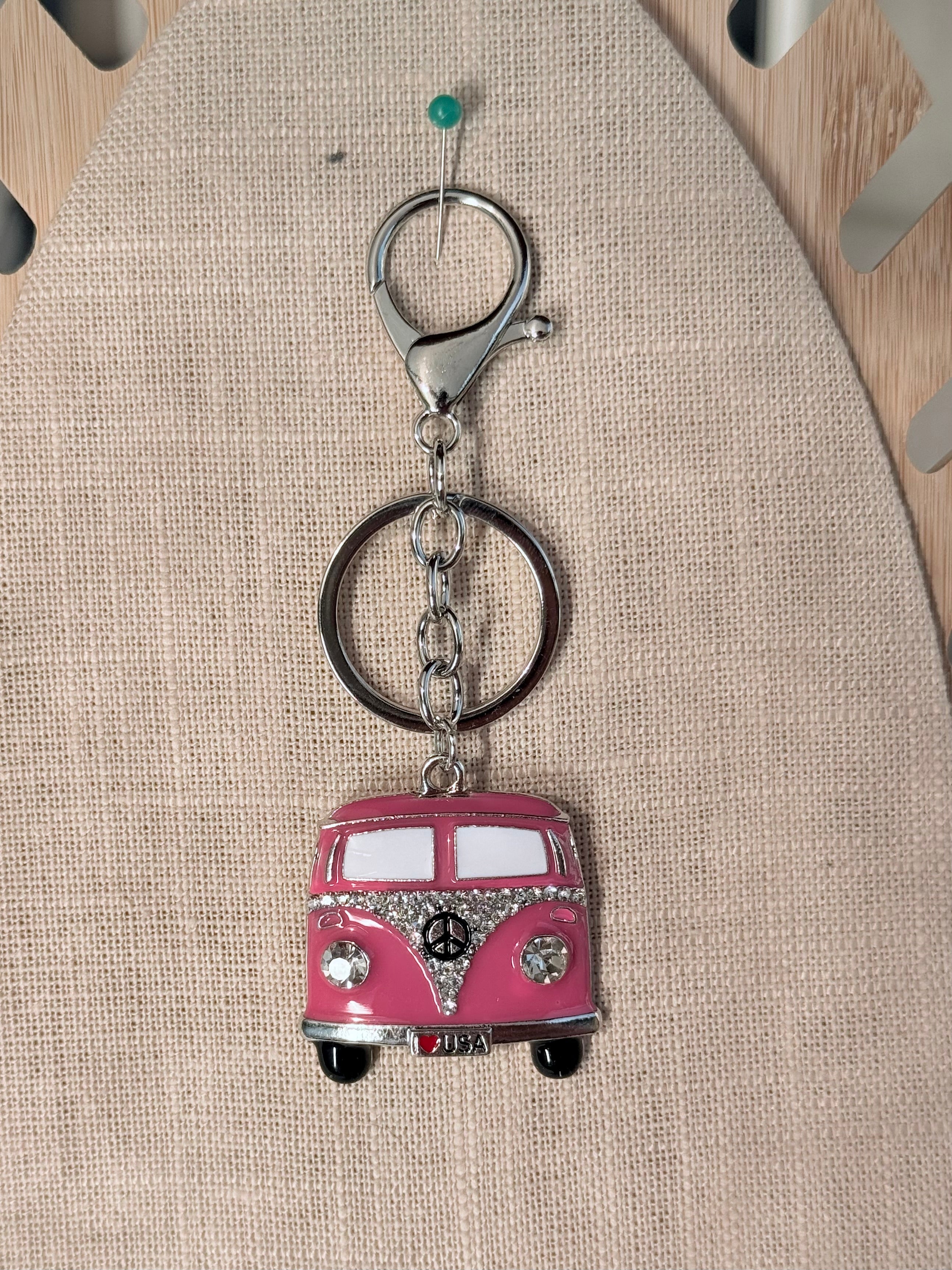 VW Bus Metal and Bling Keychain / Bag Charm