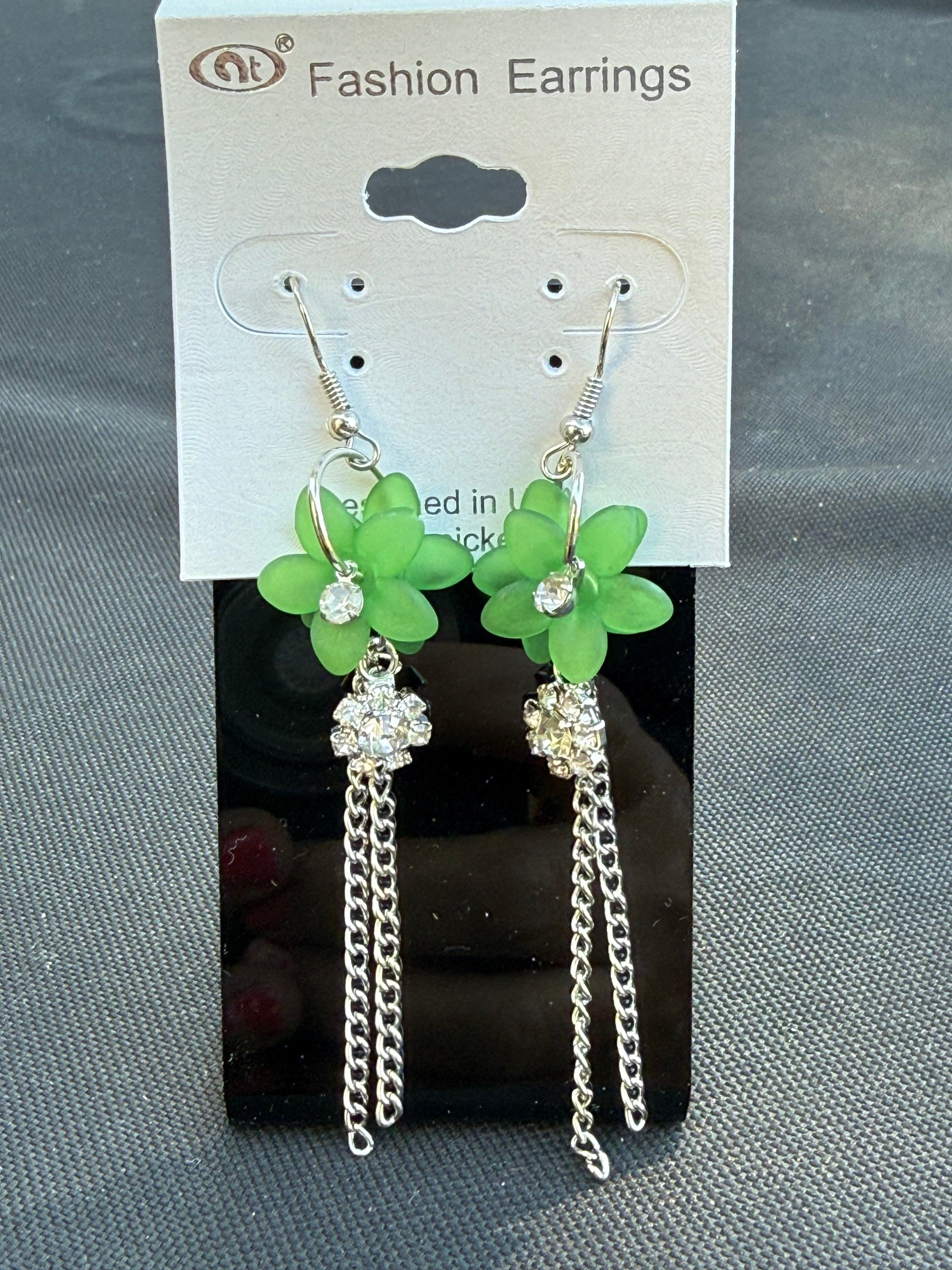 Flower Dangle Earrings with Crystals