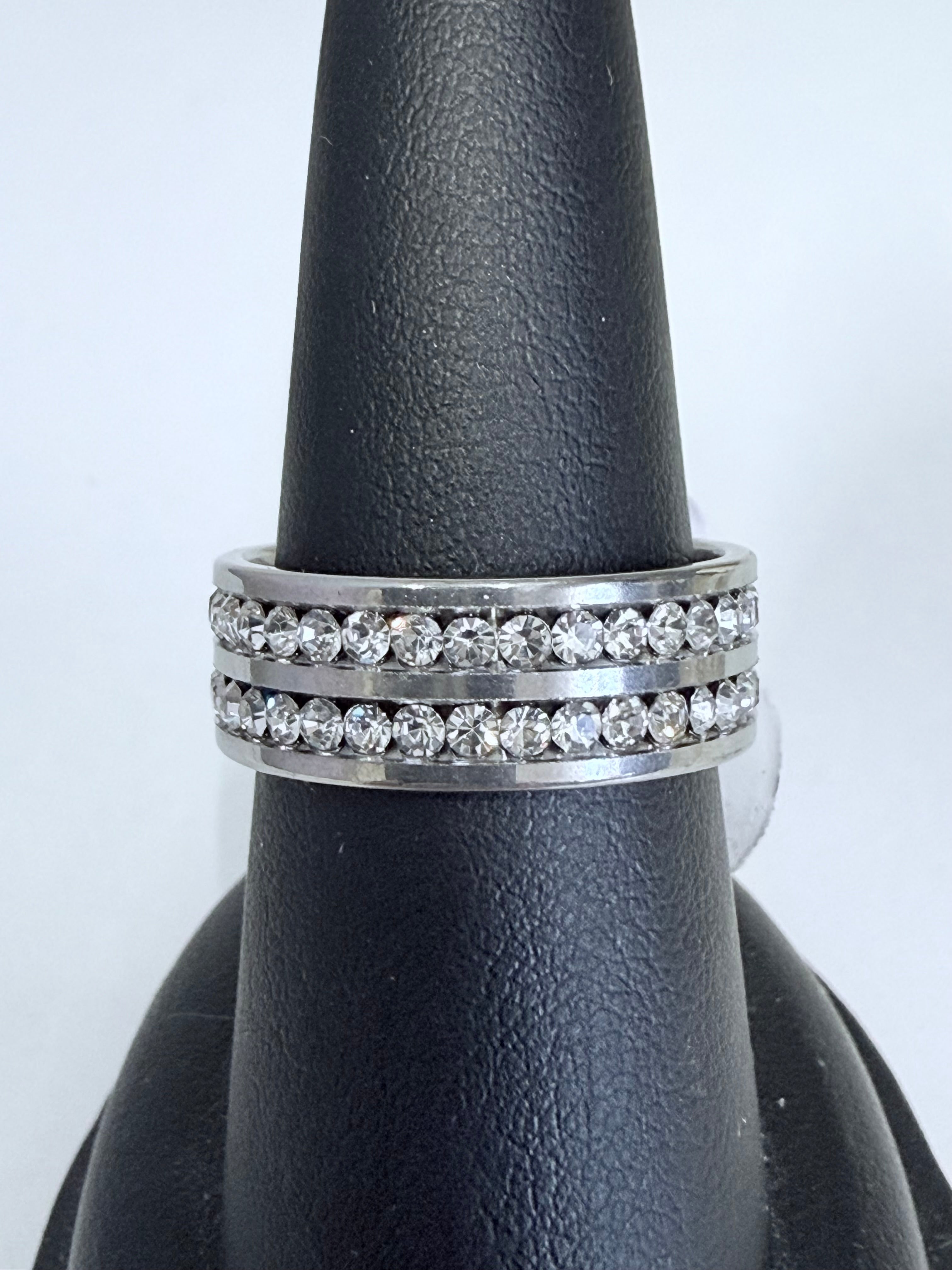 Double Rhinestone Strand Ring - Stainless Steel