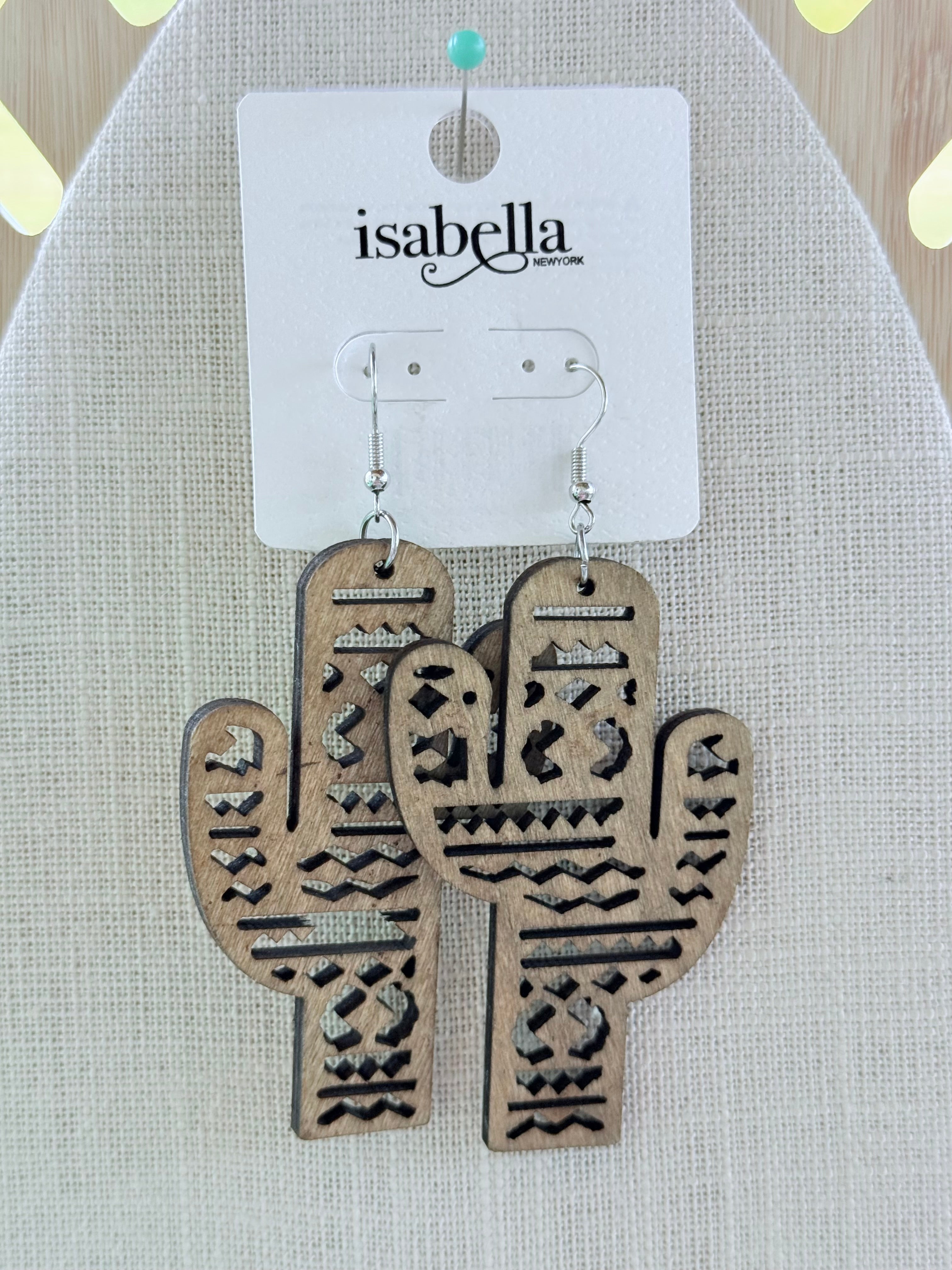 Lightweight Wood Cactus Earrings