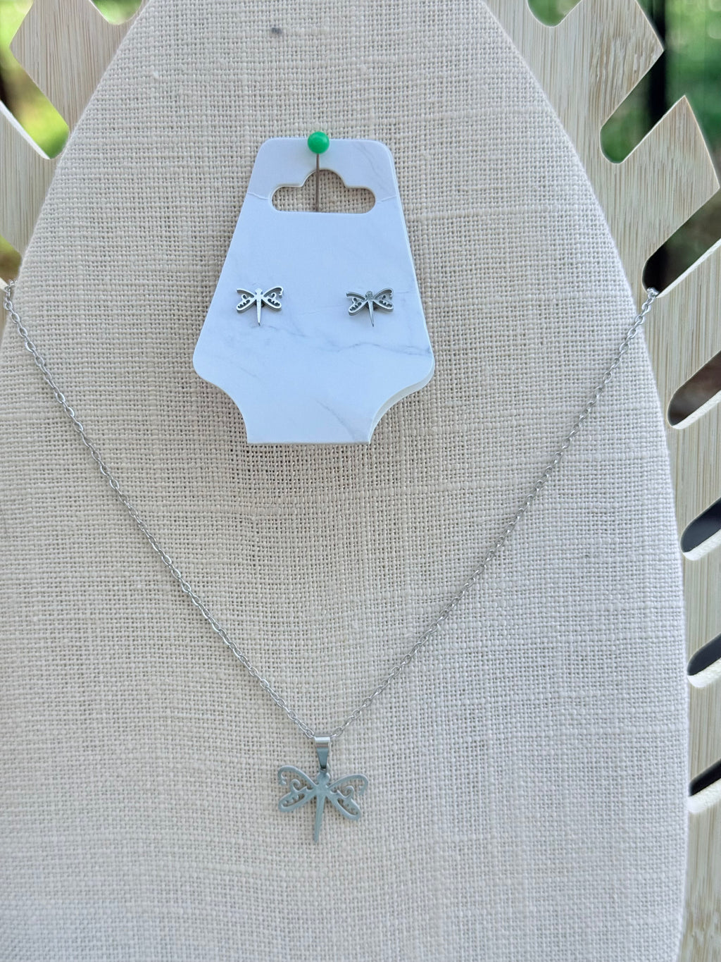 Stainless Steel Dragonfly Necklace and Earring Set