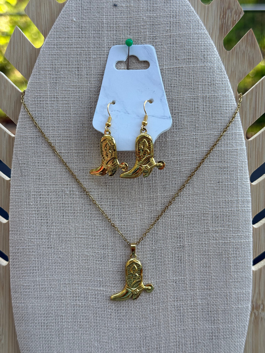 Stainless Steel Cowboy Boot Necklace and Earring Set
