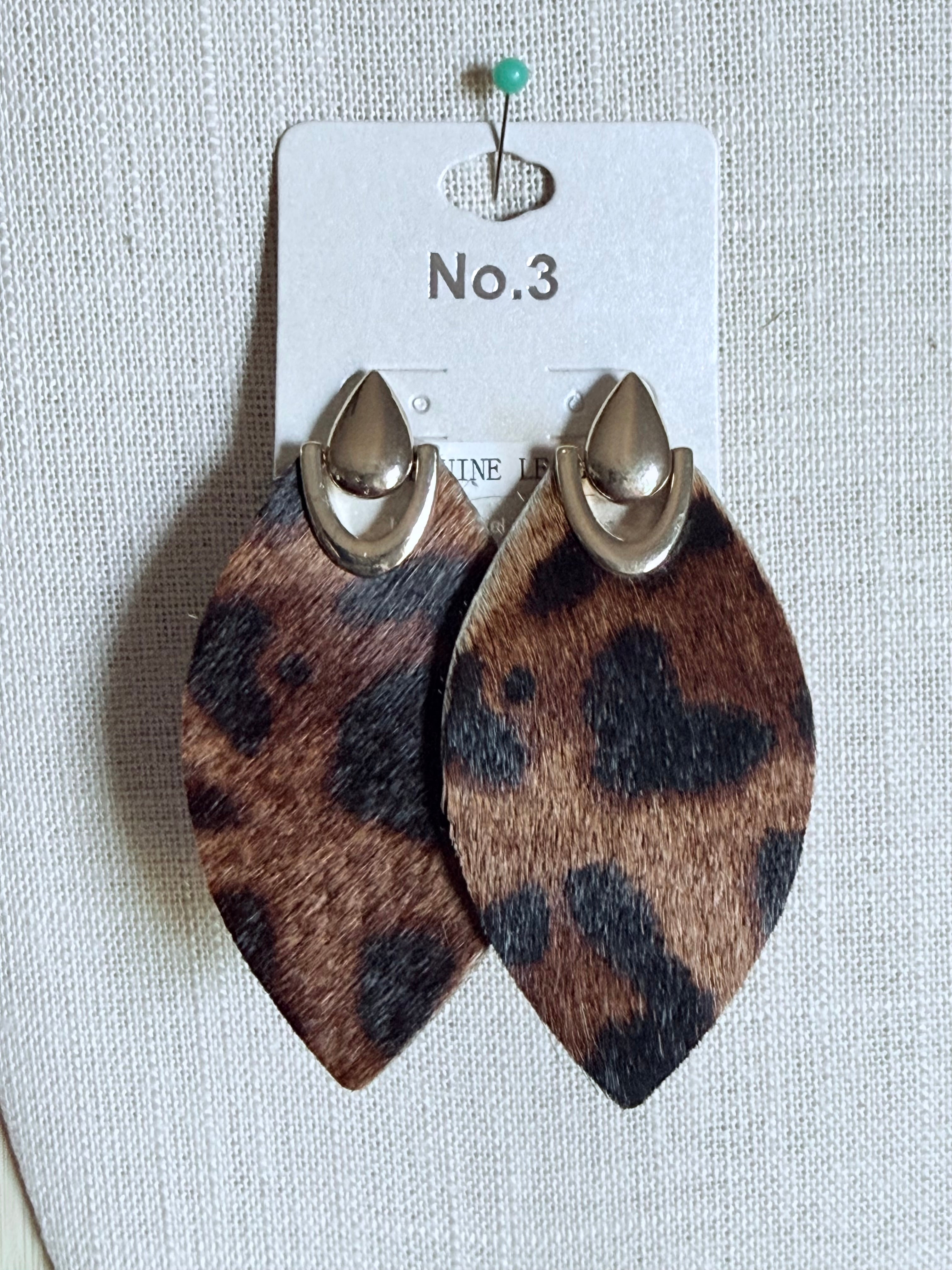 Leather Leopard Stud Earrings
