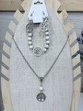 Tree of Life Crackle Stone Necklace, Bracelet and Earring Set