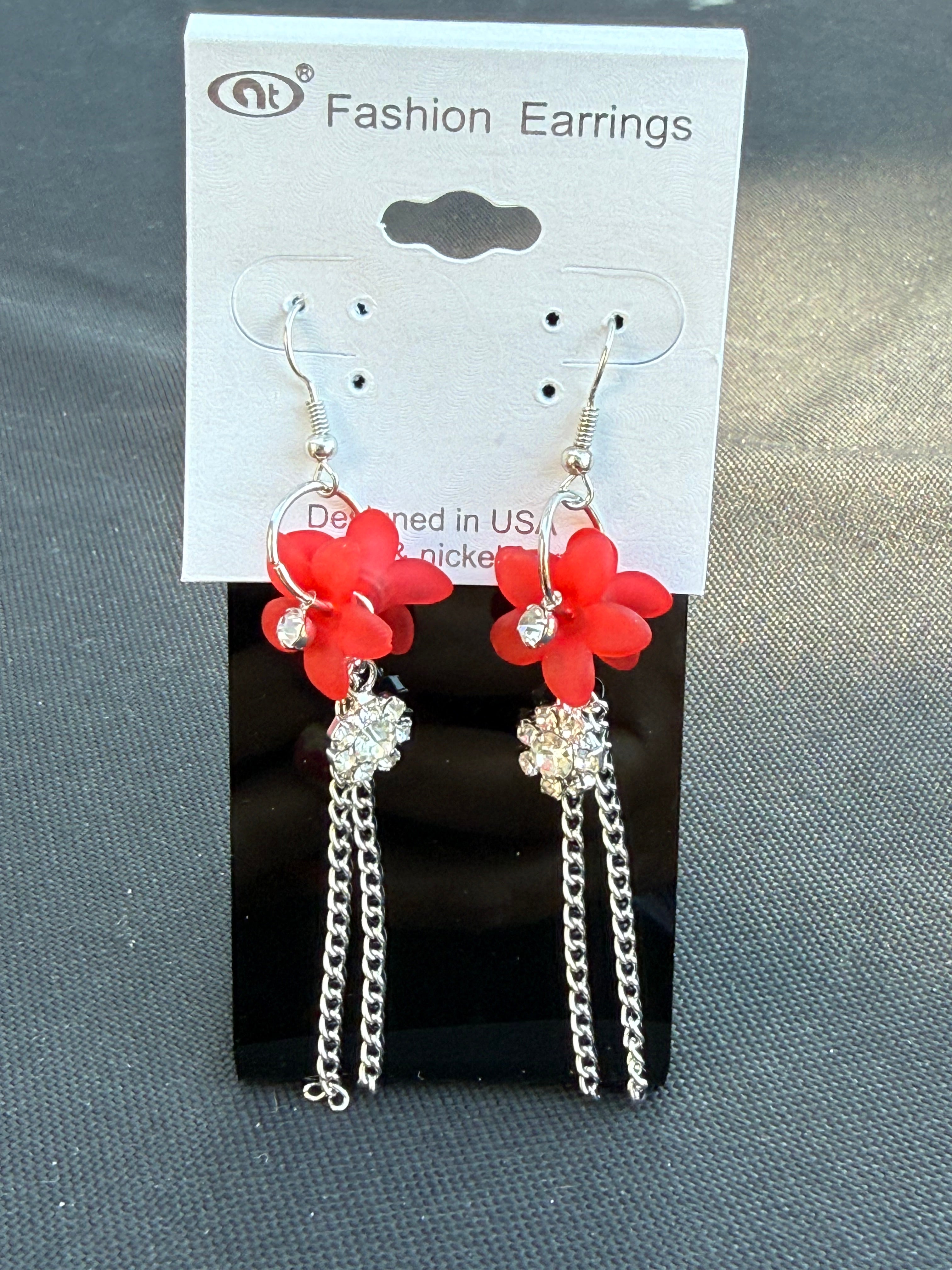 Flower Dangle Earrings with Crystals