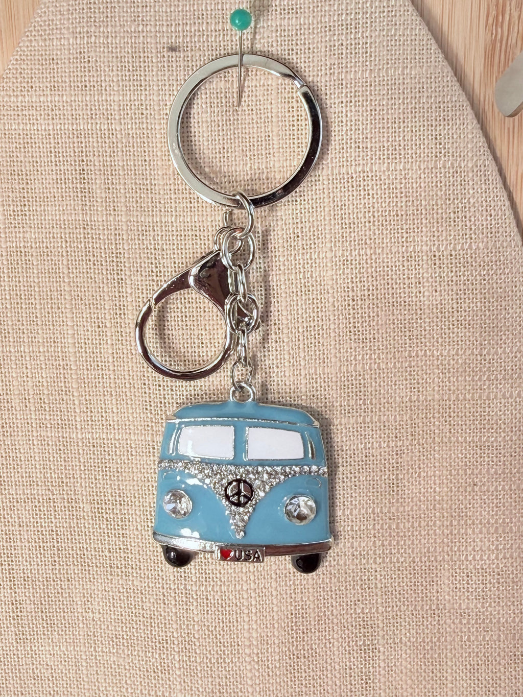 VW Bus Metal and Bling Keychain / Bag Charm