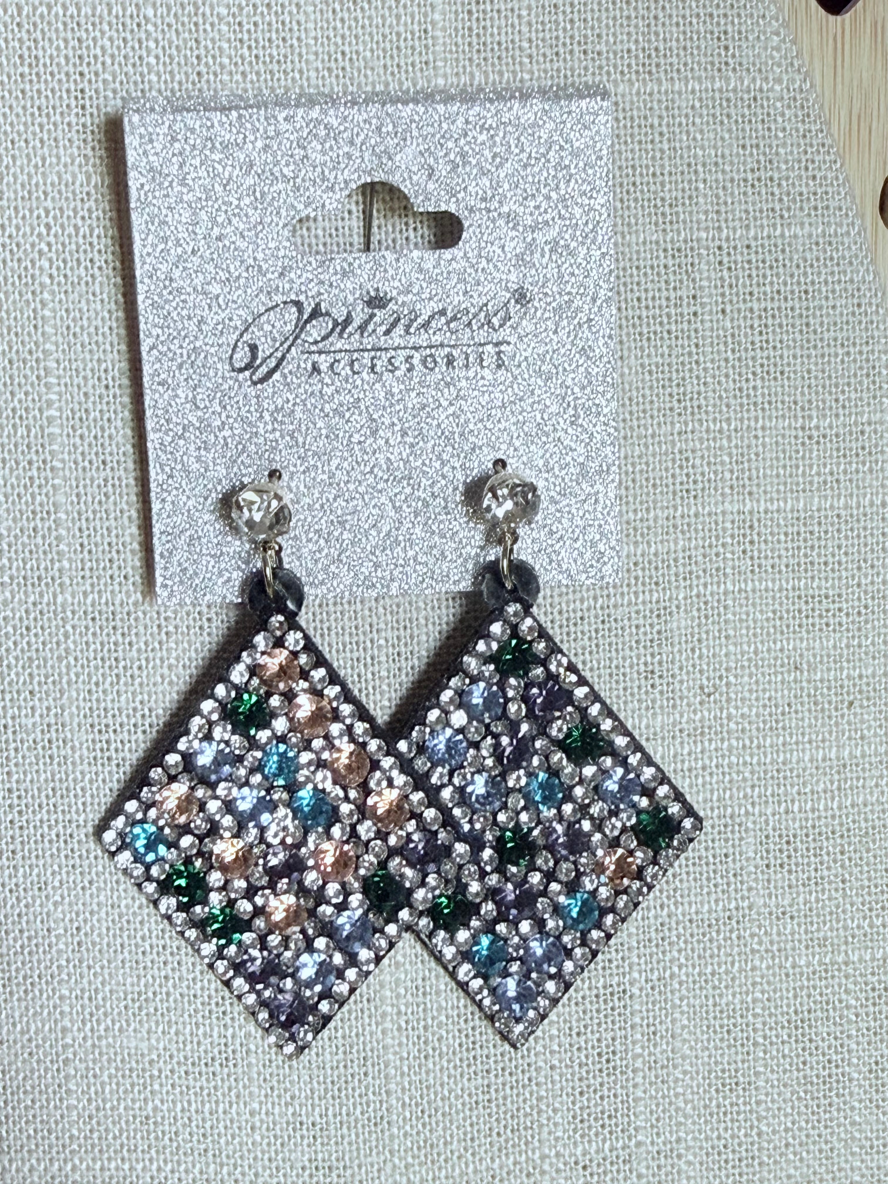 Diamond Shape Bling Earrings - Various Colors
