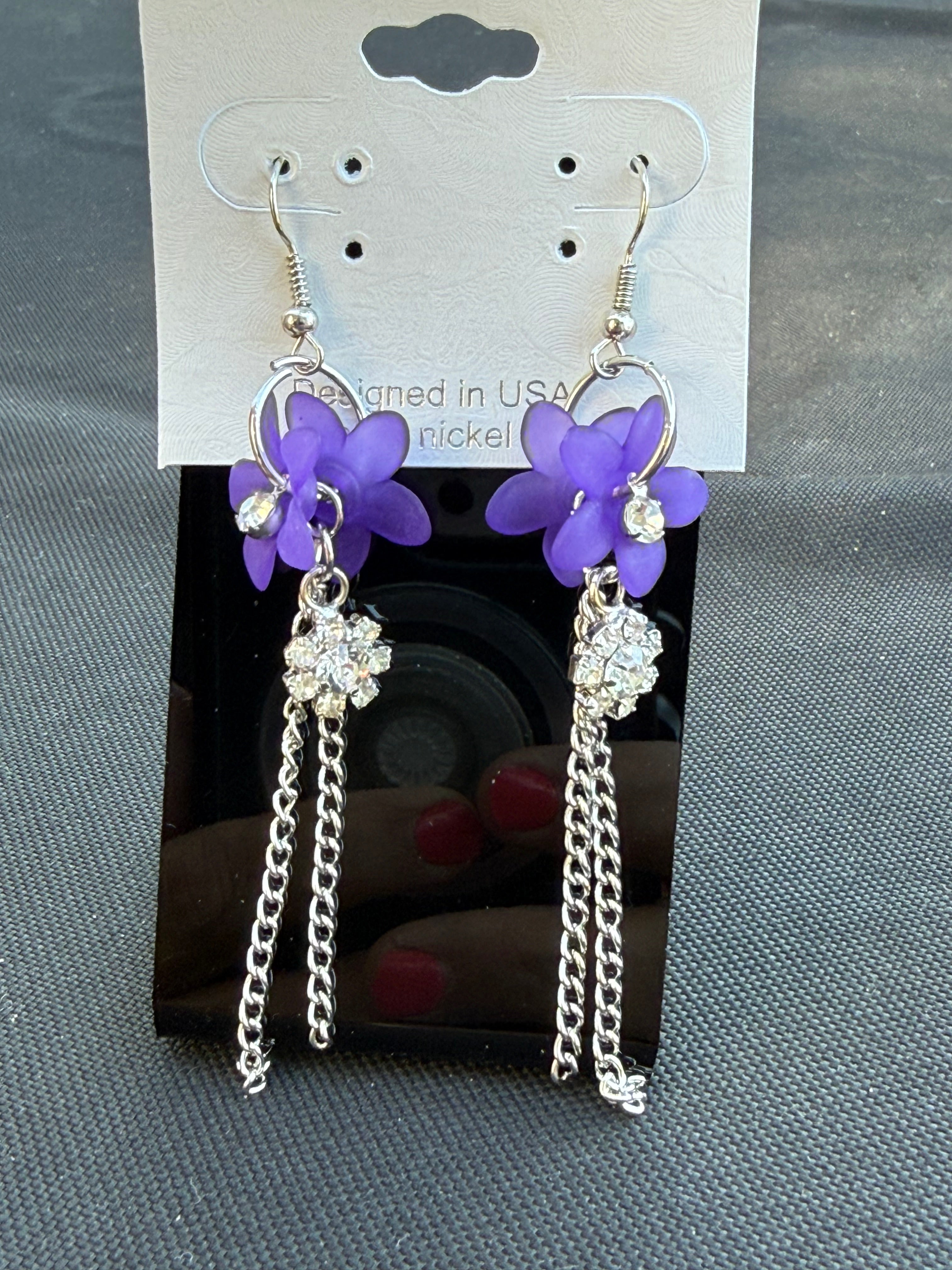 Flower Dangle Earrings with Crystals
