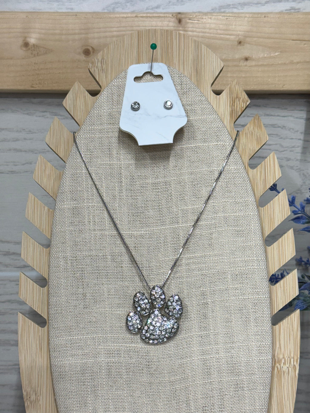 Bling Paw Print Necklace & Stud Earring Set