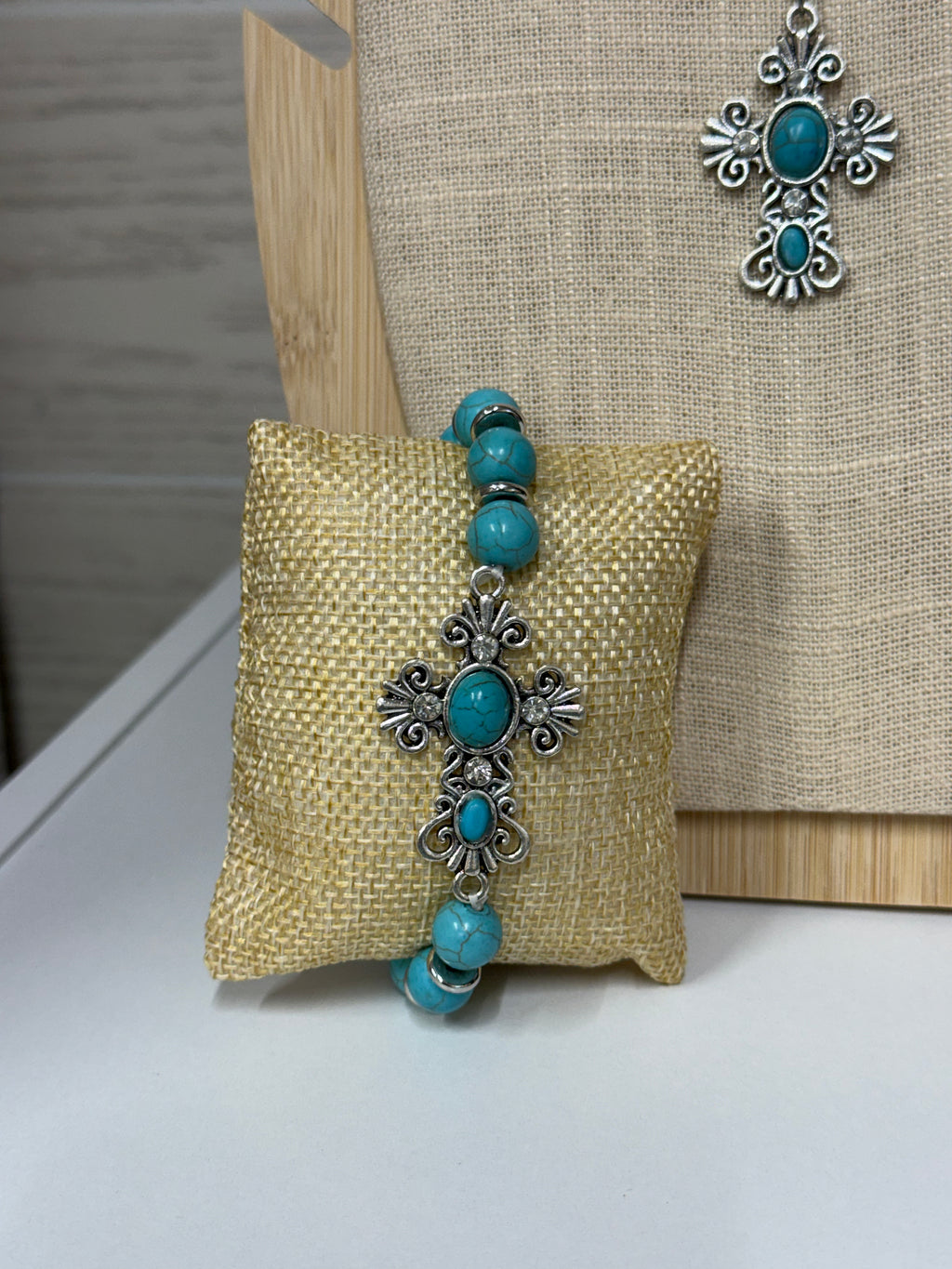 Crackle Stone Cross Jewelry Set – Multiple Colors