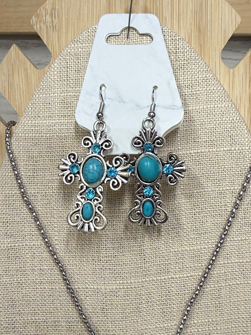 Crackle Stone Cross Jewelry Set – Multiple Colors
