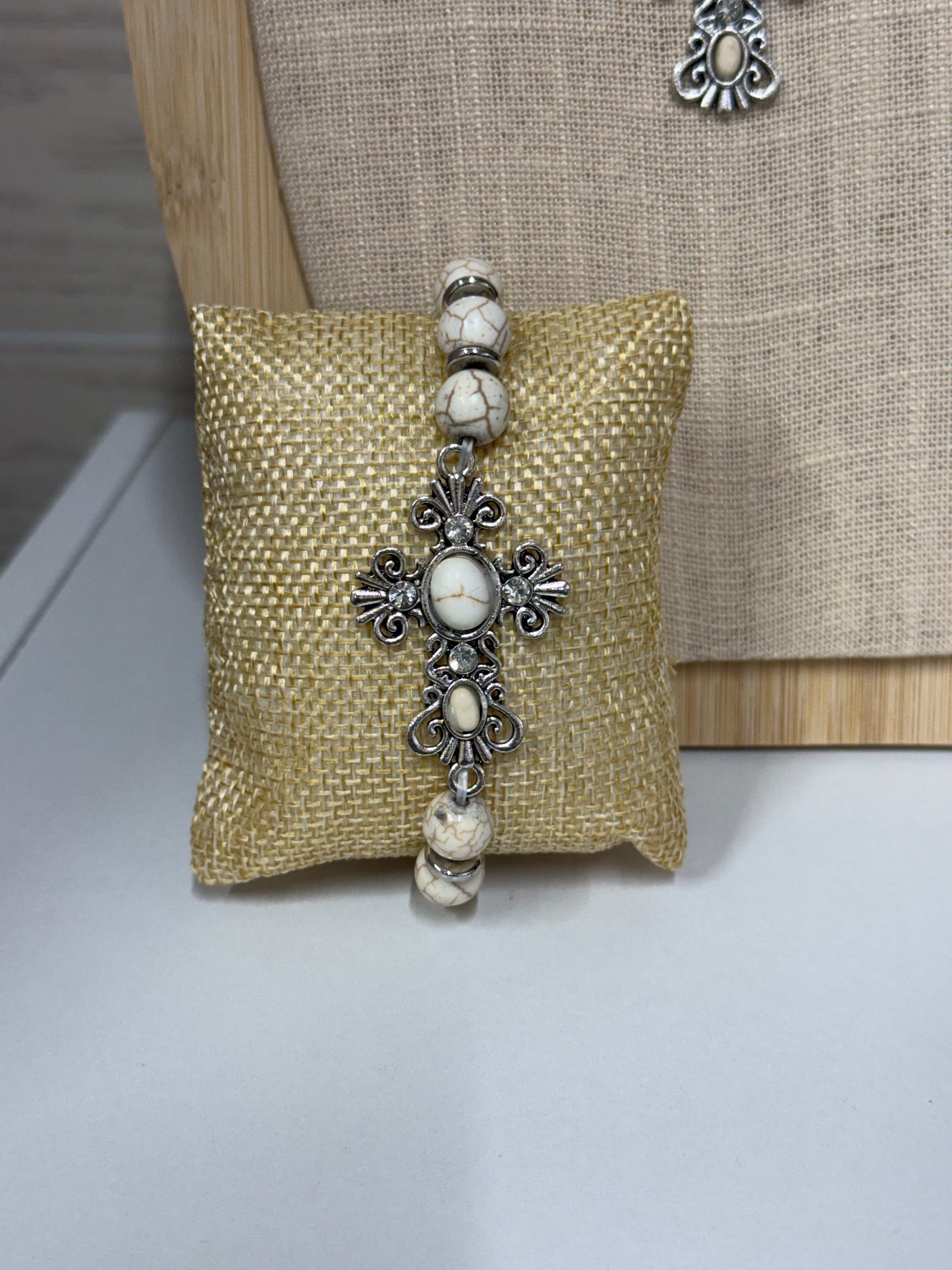 Crackle Stone Cross Jewelry Set – Multiple Colors