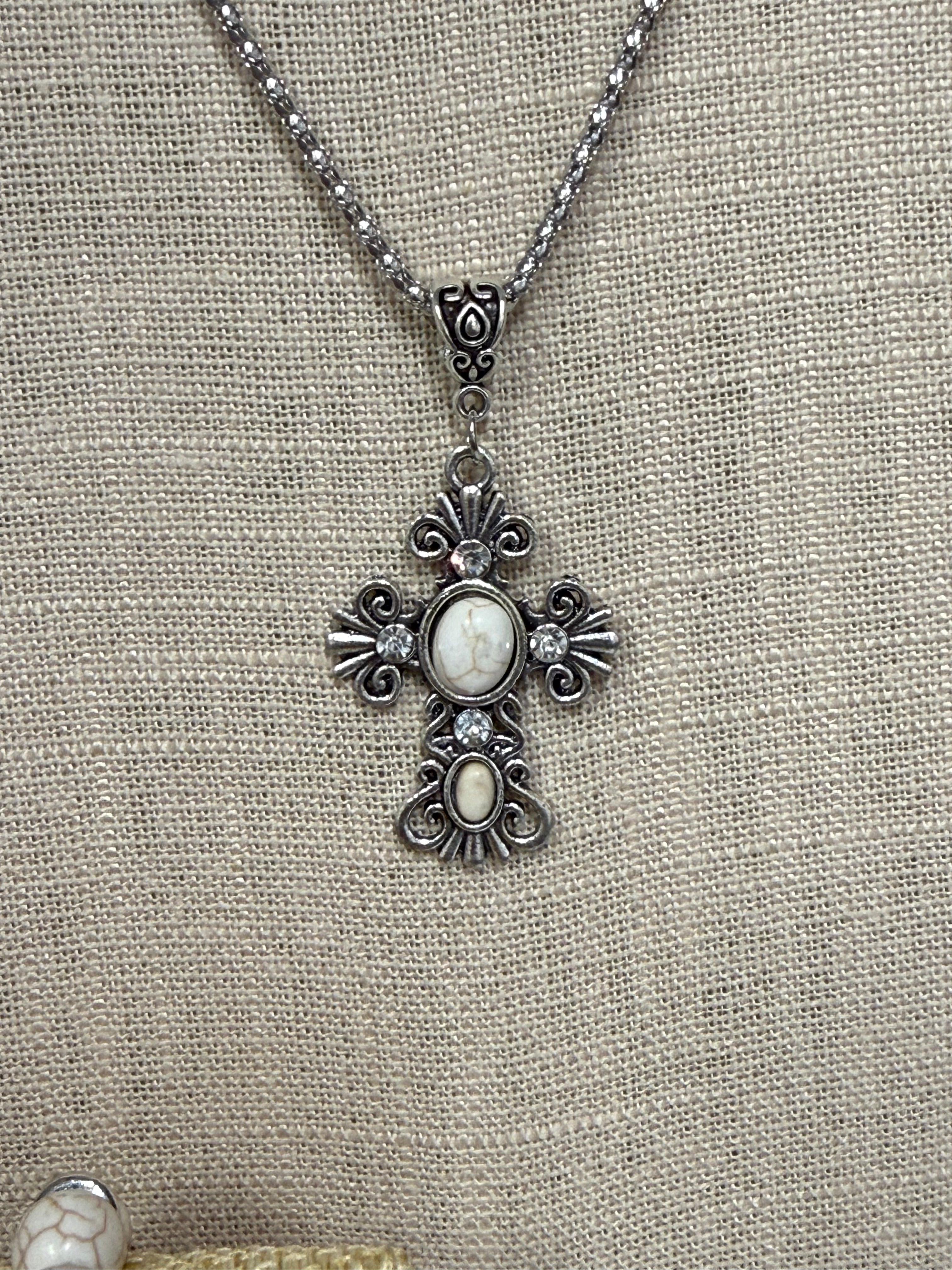 Crackle Stone Cross Jewelry Set – Multiple Colors