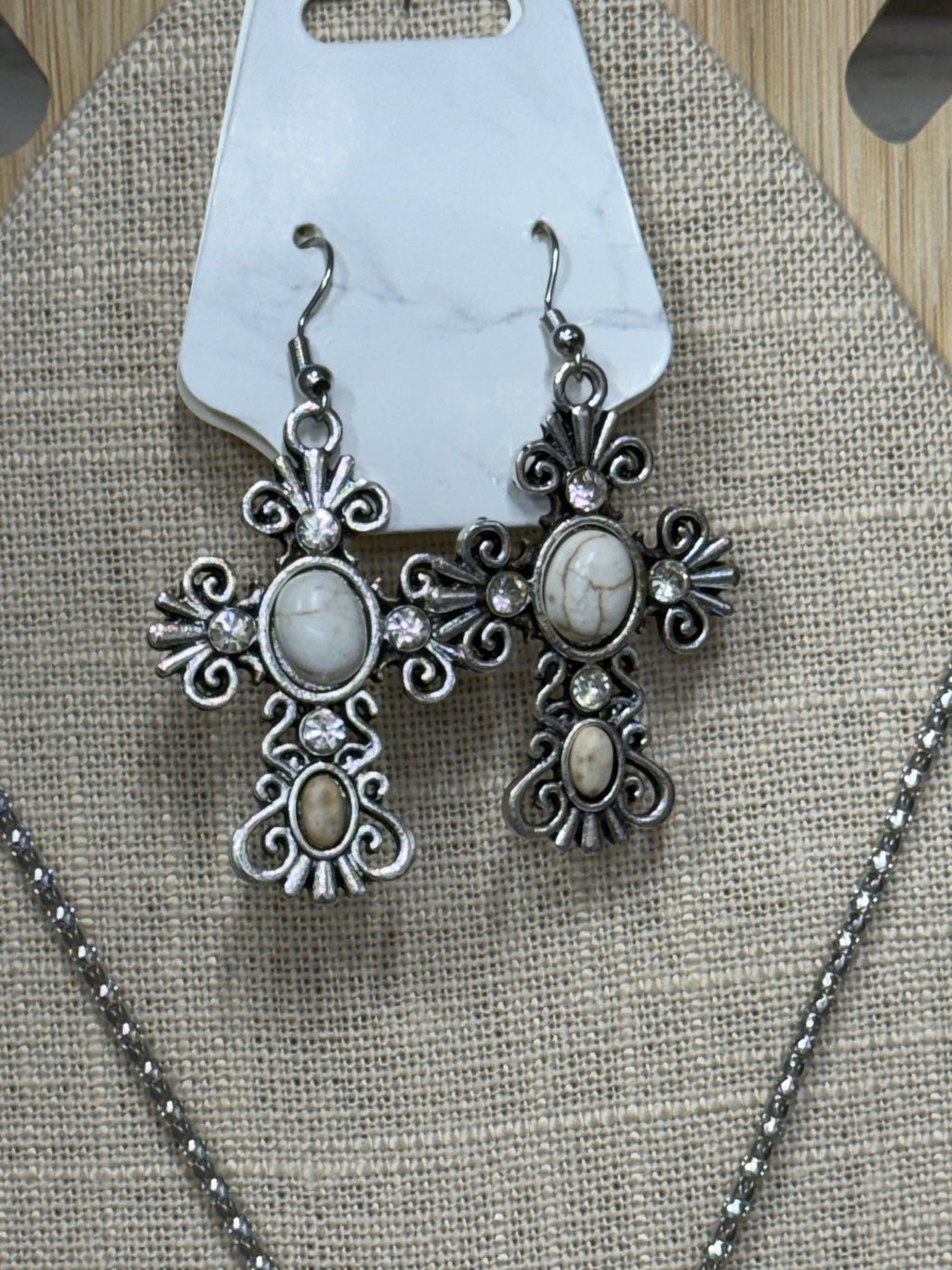 Crackle Stone Cross Jewelry Set – Multiple Colors