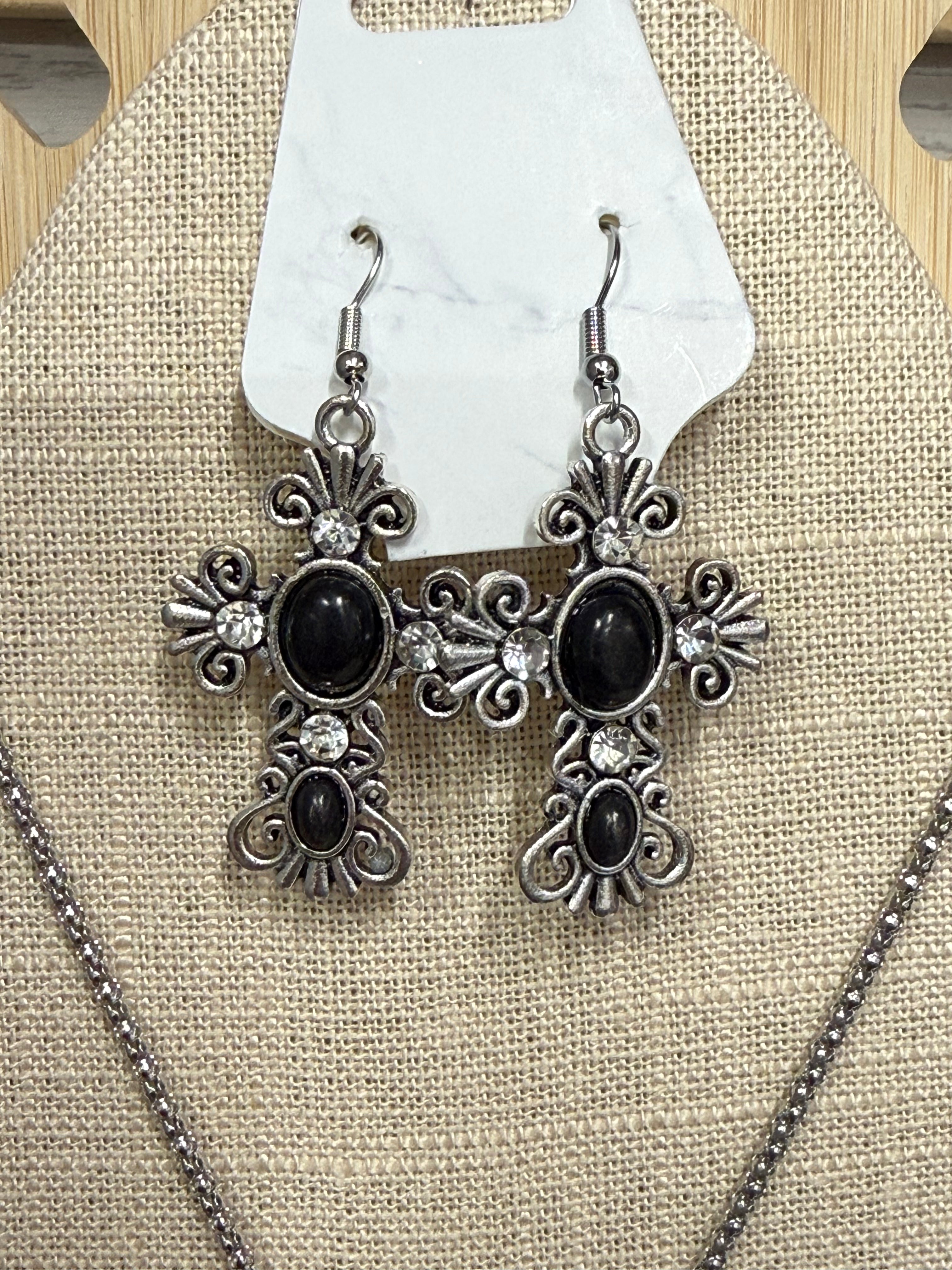Crackle Stone Cross Jewelry Set – Multiple Colors